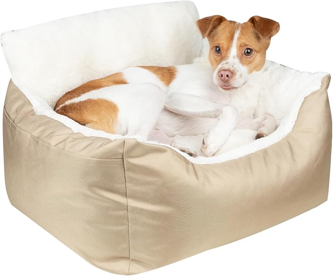 Best Pet Supplies Elevated Dog Car Seat for Small Dogs, Booster Seat with Safety Tether & Storage, Washable Travel Pet Seat for Front or Back Seat, Up to 25 lbs - Brown - 21 x 20 x 14