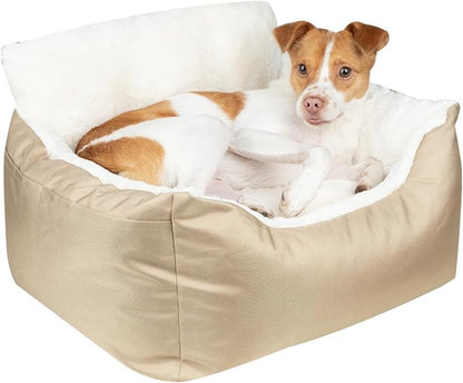 Best Pet Supplies Elevated Dog Car Seat for Small Dogs, Booster Seat with Safety Tether & Storage, Washable Travel Pet Seat for Front or Back Seat, Up to 25 lbs - Brown - 21 x 20 x 14