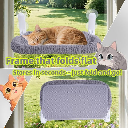 Cat Window Perch with Cushion Rim, Easy Install Bracket, Portable Wall Hammock for Indoor Cat, Grey