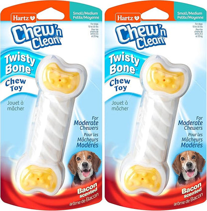 Hartz Chew ‘n Clean Twisty Bone Dog Chew Toy, Bacon Scented Chew Toy for Moderate Chewers, Small/Medium, Color Varies (Pack of 2)