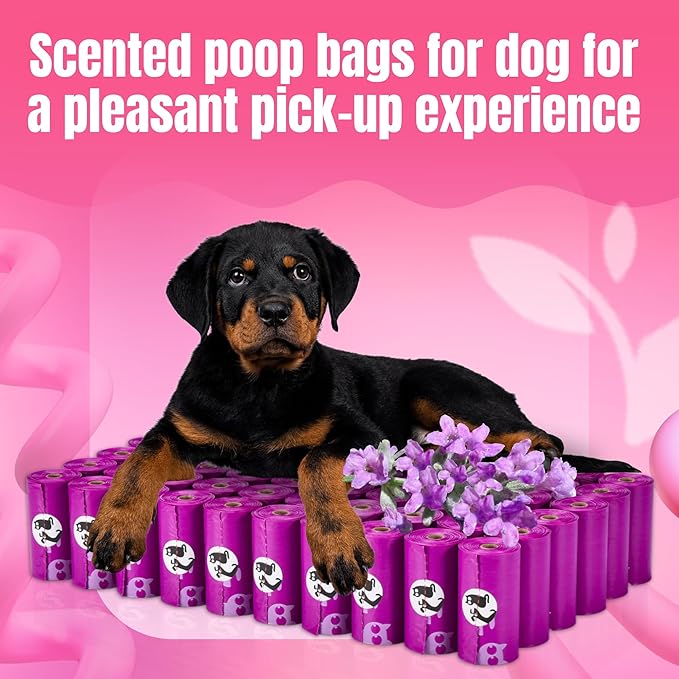 PET N PET Dog Poop Bags Scented, Value Pack 960 Count, Dog Bags Refill Rolls for Doggy Poo, Cat Litter Waste, Thick and Leak-Proof Sac CaCa Chien 41% Plant Based (Lavender)