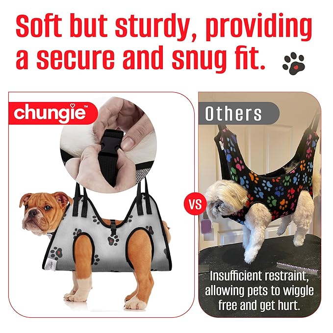 Dog Grooming Hammock for Dogs – Dog Restraint for Nail Trimming with Pet Nail Clipper – Dog Sling for Grooming, Dog Hammock for Nail Cutting & Grooming Harness (Legs Spacing:11-14”)/Max W:45lb)