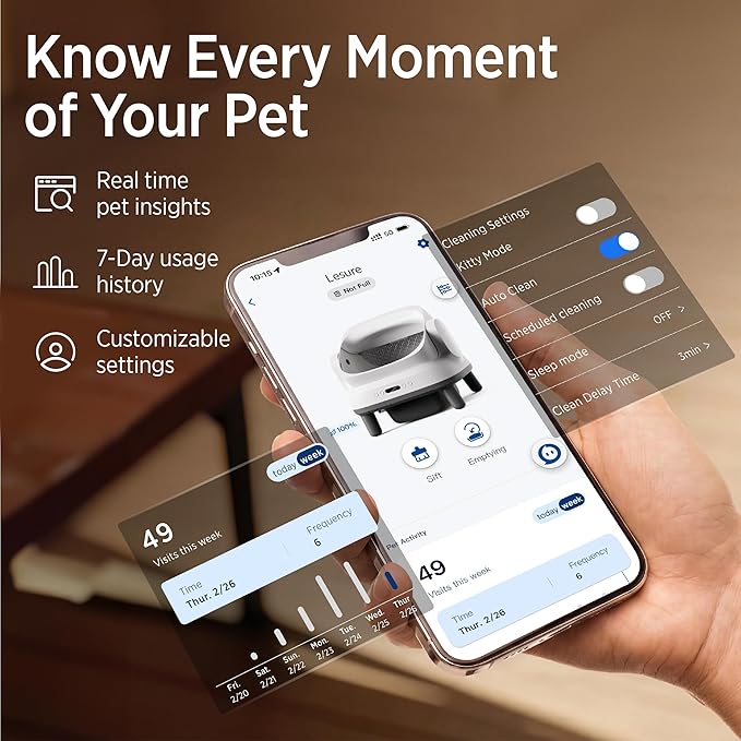 Lesure Self Cleaning Litter Box - Open-Top Automatic Cat Litter Box with APP Control & Anti-Pinch Sensor, for Large Cats, Odor Control, Includes 2 Sifters & 1 Roll Waste Bags