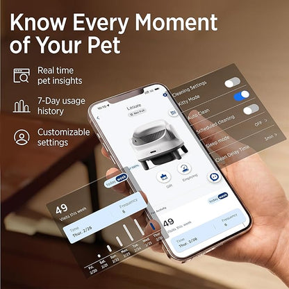 Lesure Self Cleaning Litter Box - Open-Top Automatic Cat Litter Box with APP Control & Anti-Pinch Sensor, for Large Cats, Odor Control, Includes 2 Sifters & 1 Roll Waste Bags
