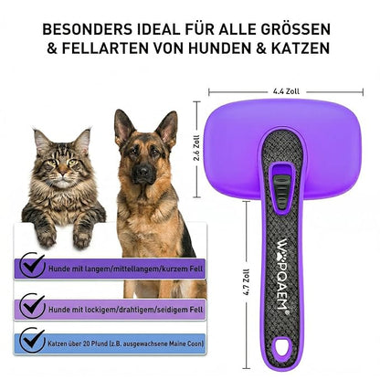 Self Cleaning Slicker Brush for Dog, Cat, Skin Friendly Shedding & Grooming Tool for Long and Short Haired Pets, Easy Clean Retractable Bristles, Purple