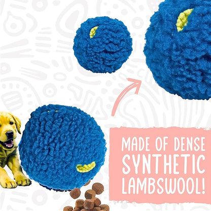 HuggleSnuffles HuggleFleece Treat Dispensing Ball - Interactive Enrichment Toys for Dogs, Dog Treat Dispenser Puzzle for Mental Stimulation & Boredom, Puppy Feeder Games to Keep Them Busy - Large (8")