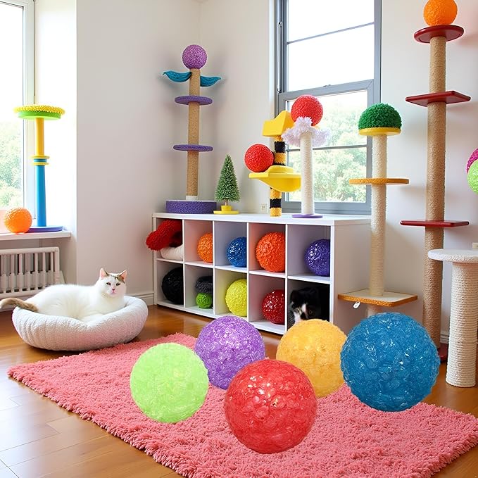 5 Pcs Cat Bell Crystal Ball Sound Pet Game Kitten Plastic Interactive Rattle for Indoor Cats Balls with Bells Teaser, Cat Toys for Bored Indoor Adult Cats,Random, As the Pictures