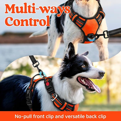 rabbitgoo Dog Harness for Large Dogs, No Pull Pet Vest with 3 Buckles, Adjustable Soft Padded Pet Harness with Easy Control Handle and Reflective Strips, Orange, XL