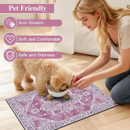 famibay Dog Food Mat, Absorbent Cat Dog Mats for Food and Water, No Stains Quick Dry Pet Cat Bowl Mats with Non Slip Backing, Boho Pet Feeding Mat for Floor Waterproof 16"x24"