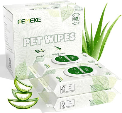 200 Count Unscented Dog Wipes & Cat Wipes (4x50 Packs) | Hypoallergenic, pH Balanced for Paws, Body, Face & Grooming |All-Natural Plant Fiber Wipes with Aloe & Vitamin E | Pearl Texture