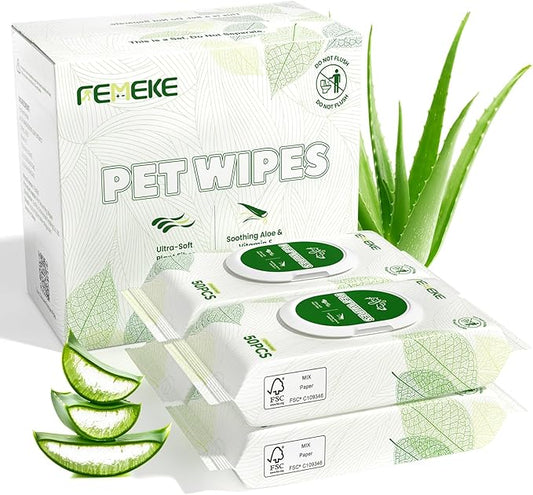 200 Count Unscented Dog Wipes & Cat Wipes (4x50 Packs) | Hypoallergenic, pH Balanced for Paws, Body, Face & Grooming |All-Natural Plant Fiber Wipes with Aloe & Vitamin E | Pearl Texture