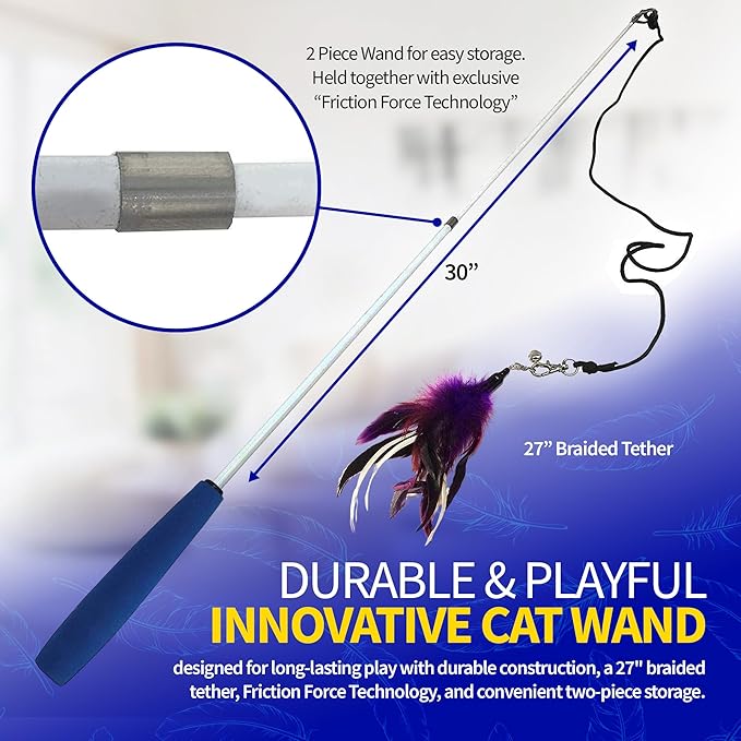 Pet Fit For Life Cat Feather Wand Toys – Interactive Cat Wand Toy for Indoor Pets | 2 Feather Attachments | Promotes Animal Health & Fitness, Made w/Soft & Durable Materials | Gift (Red)