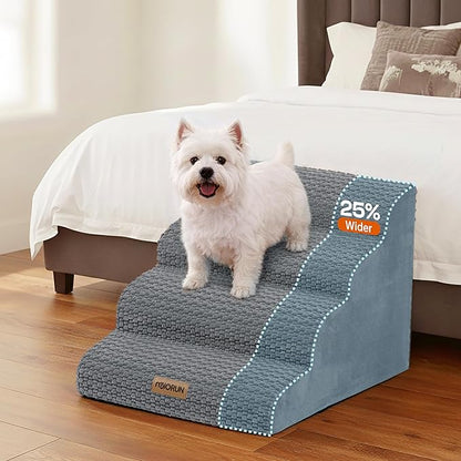 Extra Wide 4-Step Dog Stairs for Bed & Couch 18" H, More Stable Non-Slip Pet Steps with Balanced Foam Structure and Gentle Slopes, Stylish Indoor Dog Steps for Small & Medium Dogs, Gray