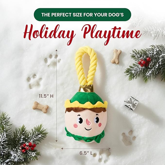 Bow Wow Pet Elf Ornament Rope Plush Dog Chew Toy