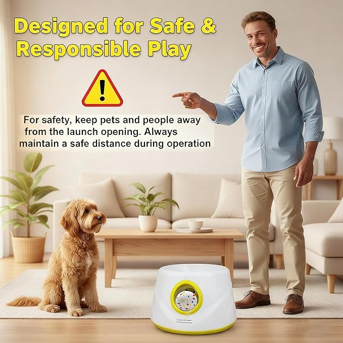 Automatic Dog Ball Launcher for Small Dogs & Medium Dogs, Interactive Fetch Machine with 3 Launch Distances (15–45 FT), USB Rechargeable, Includes 6 ETPU Balls