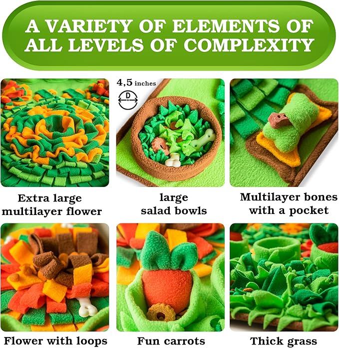 Snuffle Mat for Dogs - 33.5 x 19.7 Pet Food & Dog Feeding Mat – Best Dog Boredom & Enrichment Toys for Large and Medium Smart Dogs – Interactive Snuffle Puzzle Toys for Training & Licking Fun