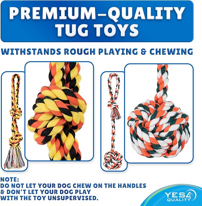 YES4QUALITY Dog Outdoor Bungee Hanging Toy, Blue Interactive Tree Tug Toy Rope w/Metal Spring Kit & 2 Rope Toys, Heavy-Duty Exercise Equipment for Medium & Large Dogs, Tether Tug of War Dog Toys