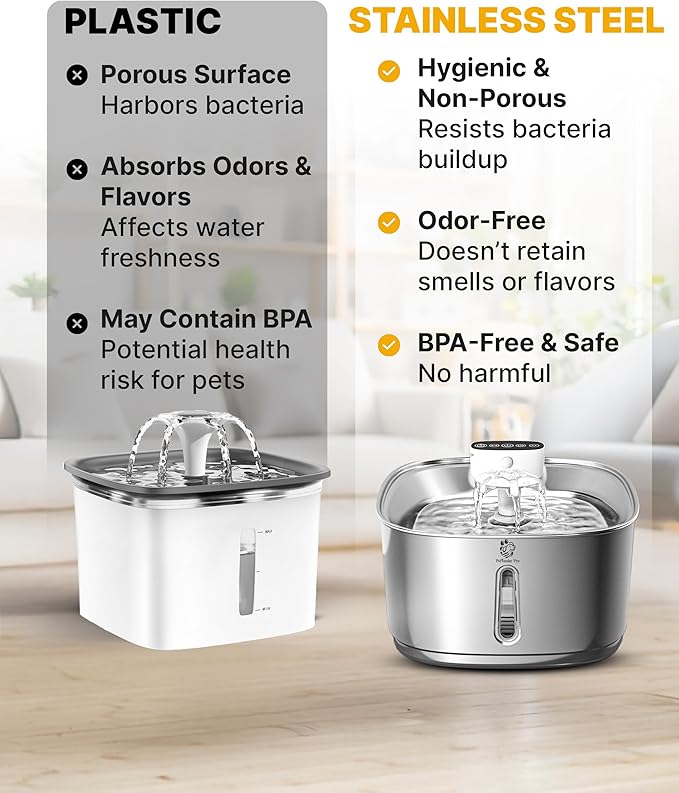 [Upgraded] Wireless Cat Water Fountain, 3.2L/108oz Battery Operated Pet Fountain Stainless Steel, Automatic Cat Drinking Fountain Cordless & Rechargeable with Motion Sensor, 2 Filters and 1 mat