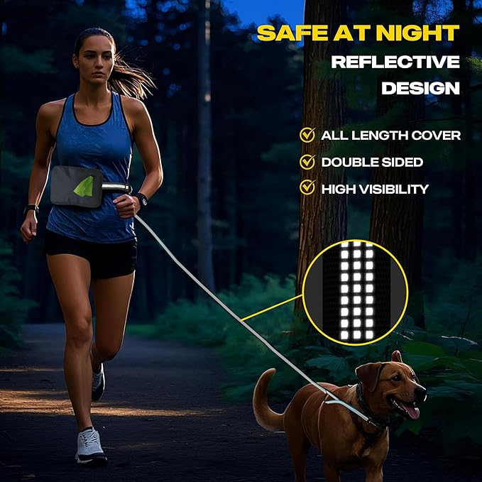 Fida 3-in-1 Hands Free Dog Leash with Zipper Pouch, Bungee & Reflective Straps – Adjustable 5-8ft Crossbody/Waist Running Leash for Dogs, Detachable Traffic Handle for Safe Walking & Jogging