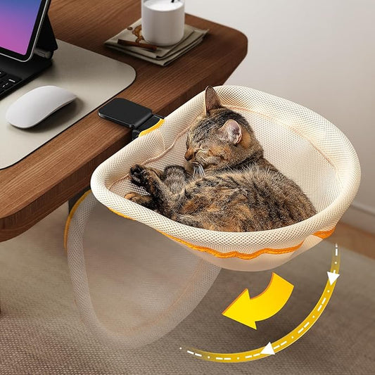 Cat Desk Bed - One-Click Folding, Sunken Design & Space-Saving Semi-Circular Cat Bed, Mesh Cover Material, Suitable for Various Desktops-Maximum Hold Up to 40lb