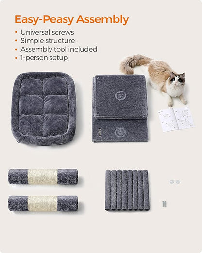 Feandrea Cat Tree, 40.6-Inch Cat Tower, Plush Condo for Extra Large Cats up to 44 lb, Large Perch, 2 Caves, Scratching Post, Smoky Gray UPCT614G01