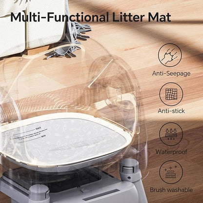 Automatic Self Cleaning Litter Box, with 4 Pairs Infrared Senor, Open-Top Design for Multi-Cat Homes, Comes with Liner Bags and Cat Litter Mat, Grey