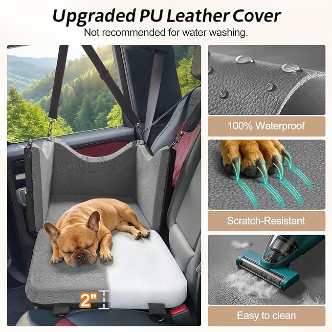 JOEJOY Dog Car Seats for Small Medium Dogs Under 35lbs, Waterproof PU Leather Dog Booster Seat with Detachable Cover, Thickened Memory Foam Pet Car Seat with Safety Belt and Storage Pockets