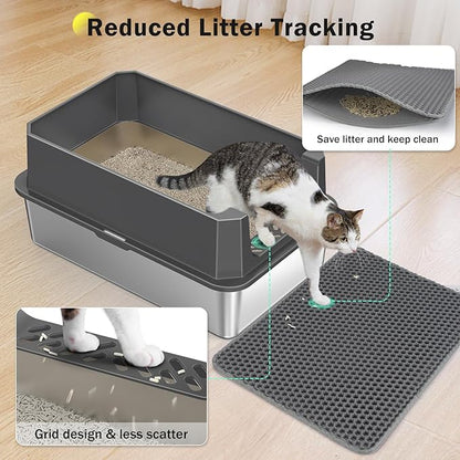 Stainless Steel Litter Box, Extra Large Litter Boxes for Big Cats, XLarge Metal Cat Litter Box with Lid, Anti-Urine Leakage XL Box with High Sides, Easy Clean, Non-Sticky, Scoop Included