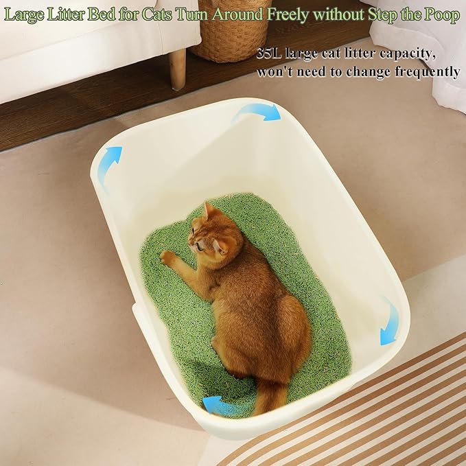 Vealind Large Cat Litter Box for Indoor Cats High Sided and Low Entry Litter Box 22.2"×14.9"×12" Tall Litter Boxes with High Back Deep Wall XL Cat Litter Boxes (White)
