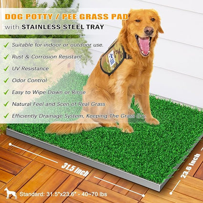 Replacement Artificial Grass for Dog Potty – 31.5" x 23.6" Large Fake Grass Pad, Quick-Dry Drainage Backing, Odor Control & UV Resistant, for Indoor/Outdoor Dog Potty Tray (Grass Only)