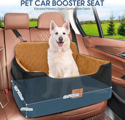 GL GLENSLAVE Dog Car Seat for Medium/Large Dogs,Pet Booster Car Seats for Under 50lbs or 2 Small Dogs, Detachable and Washable Pet Bed,Multi-Functional Travel Dog Bed(Black/Brown)