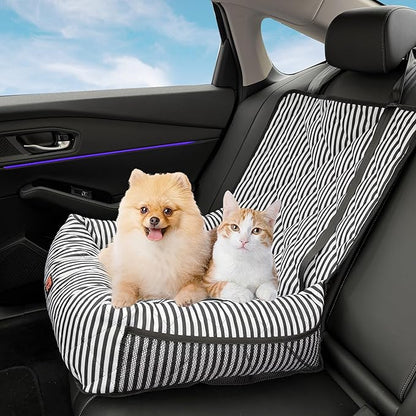 Dog Car Seat for Small and Medium Dogs, Booster Seat Sofa Pet Bed, Portable Car Travel Carrier Bed (Black Stripes,M)