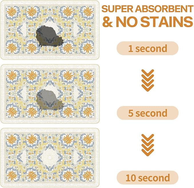 Pet Dog Cat Food Mat, Absorbent Dog Bowl Mats for Food and Water, Non Slip Boho Dogs Cat Placemats Feeding Mat for Floors Indoor Puppy Pet Accessories Supplies 17 * 30 inch, Khaki