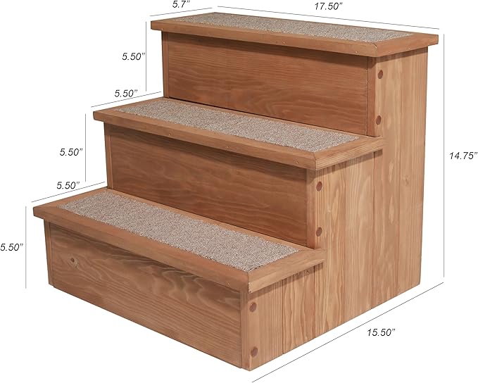 zoovilla PTR0082212010 Yorkshire Pet Step with Storage, Wood Bedside Ramp with Storage, Natural Wood, 15.55″D x 17.50″W x 14.76″H