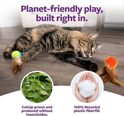 SmartyKat Flutter Balls Catnip Plush and Feather Cat Toys, Erratic Motion for Batting & Pouncing Fun for Cats & Kittens, Set of 2