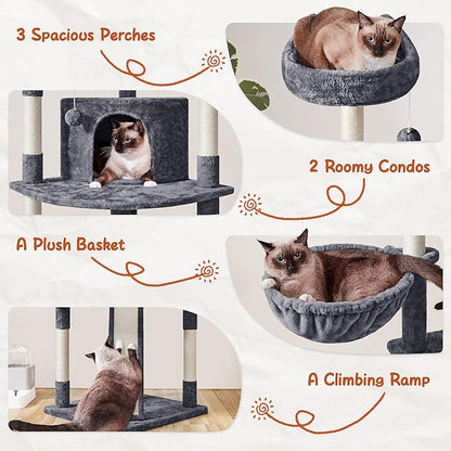 Yaheetech 76in Cat Tree Multi-Level Cat Tower with Large Cat Condo＆Cozy Perches Stable Pet Play House w/Sisal-Covered Scratching Posts＆Board for Indoor Cats, Dark Gray