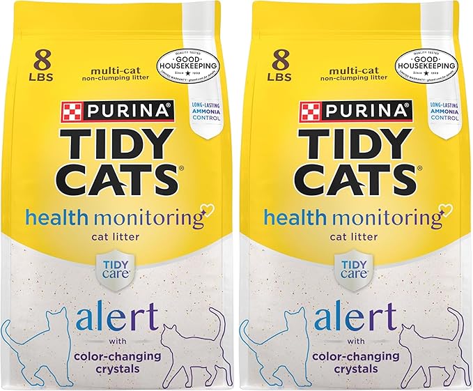 Purina Tidy Cats Tidy Care Alert Cat Health Monitoring Non Clumping Cat Litter with Silica Crystals - 8 Pound (Pack of 2)