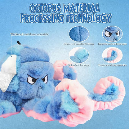 Tough Octopus Dog Toy, Interactive Squeaky & Crinkle Tug of War Toy for Aggressive Chewers, Large Durable Plush Chew Toys to Keep Dogs Busy- Crinkle Octopus, Large (Blue)