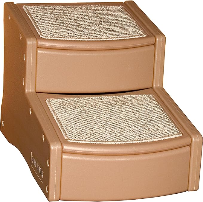 Pet Gear Easy Step II Pet Stairs, 2 Step for Cats/Dogs up to 150 Pounds, Portable, Removable Washable Carpet Tread, No Tools Required, Toffee