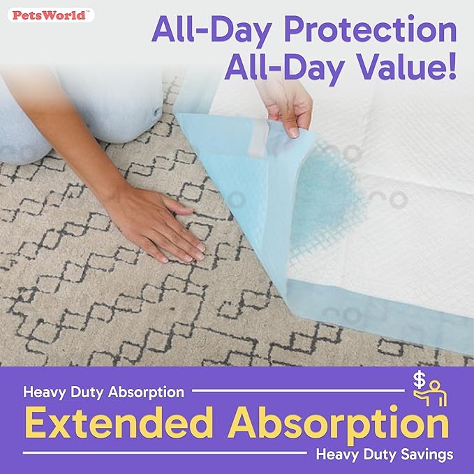 PetsWorld Enormous Dog Pee Pads 37"x54" 200 Count – XXXL Pet Pee Pads for Giant Dogs & Pets, Heavy Duty Leak-Proof Dog Training Pads, Super Absorbent Quick-Dry Potty Pads with Adhesive Tabs