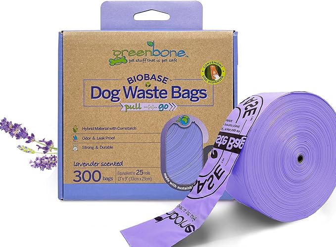 Greenbone BioBase Pull and Go Poop Bags 300 Bag Roll Lavender Scent For Home or Yard Box Dispenser