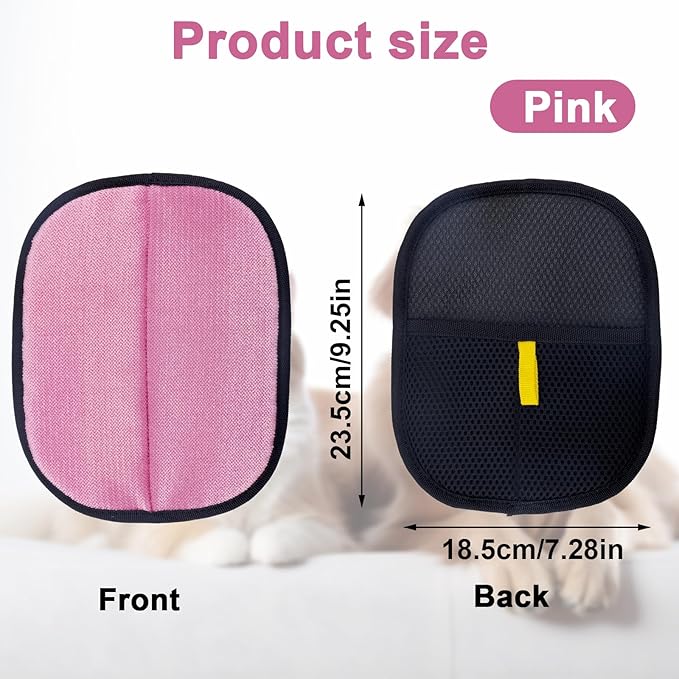 Double-Sided Pet Grooming Gloves, Electrostatic Versatile Static Pet Hair Remover Glove Reusable Static Cat Grooming Tools for Carpet Couch Clothing Furniture Supplies (Pink)