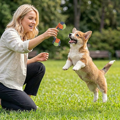 Cotton Rope Dog/Cat Toy, Dumbbell Style Chew Toy, Multicolor Handmade Braided Chew Toy for Dogs/Cats, Tough Dental Knot (2-Piece Set)