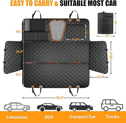 Hard Bottom Dog Seat Cover, Dog Car Seat Cover for Back Seat with Tablet Holder and Foldable Food Tray, Waterproof Back Seat Extender for Dogs Suitable for Baby Seats Hold 420 lbs for Car/SUV