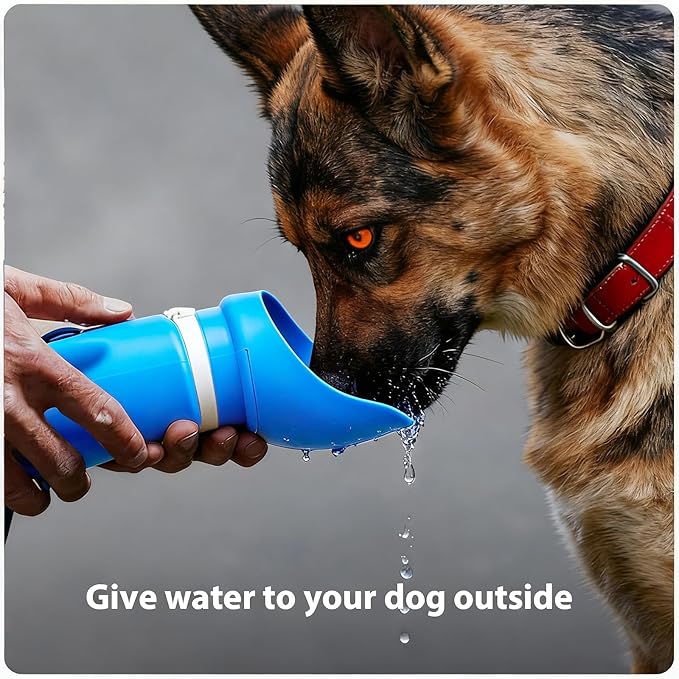 Jalopink Portable Dog Water Bottle, 2-in-1 Leak Proof & Collapsible Silicone Pet Dispenser with Built-in Bowl, Food Grade Travel Cup for Walking, Hiking (19oz/550ml, Blue)