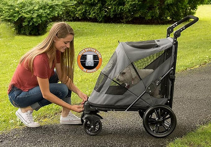 Pet Gear NO-Zip Pet Stroller with Dual Entry, Push Button Zipperless Entry for Single or Multiple Dogs/Cats, Pet Can Easily Walk In/Out, Gel-Filled Tires, Dark Platinum, Excursion