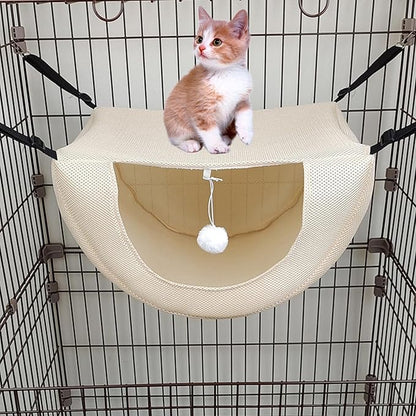 VOSAREA Small Beige Mesh Cat Cage Hammock Breathable Summer Pet Bed for Kittens and Small Animals, Machine Washable Hanging Rest Nest for Indoor Use