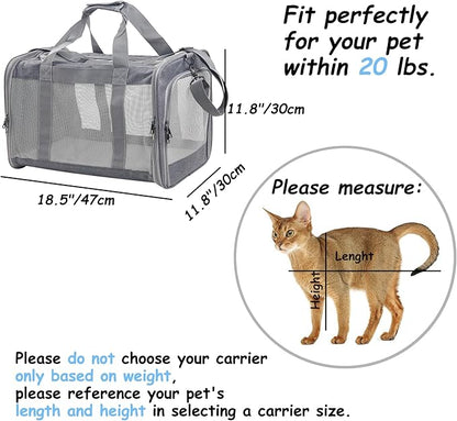 Cat Dog Carrier for Small Medium Cats Pet Carrier Bag for Cats Puppies Portable Dog Carrier Soft Pet Travel Carrier for Pet Bag Carrier Airline Approved Dog Cat Carrier (Large, Grey)