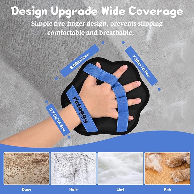 Pet Hair Removal Glove for Dog and Cat, Upgraded 5-Finger Electrostatic Pet Hair Remover, Reusable and Easy Cleaning, Effortlessly Remove Hair from Clothing, Couch, Carpet, Car Seat and Furniture