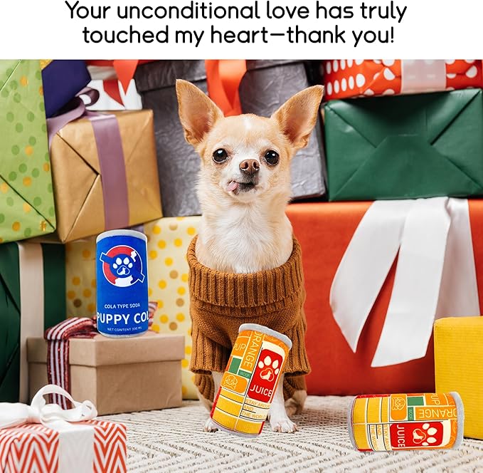 Squeaky Plush Dog Toys 2 Pack - Funny Beer Puppy Toys with Squeaker for Small Medium Large Dogs, Soft Stuffed Chew Toys for Birthday Gifts(Orange&Blue)